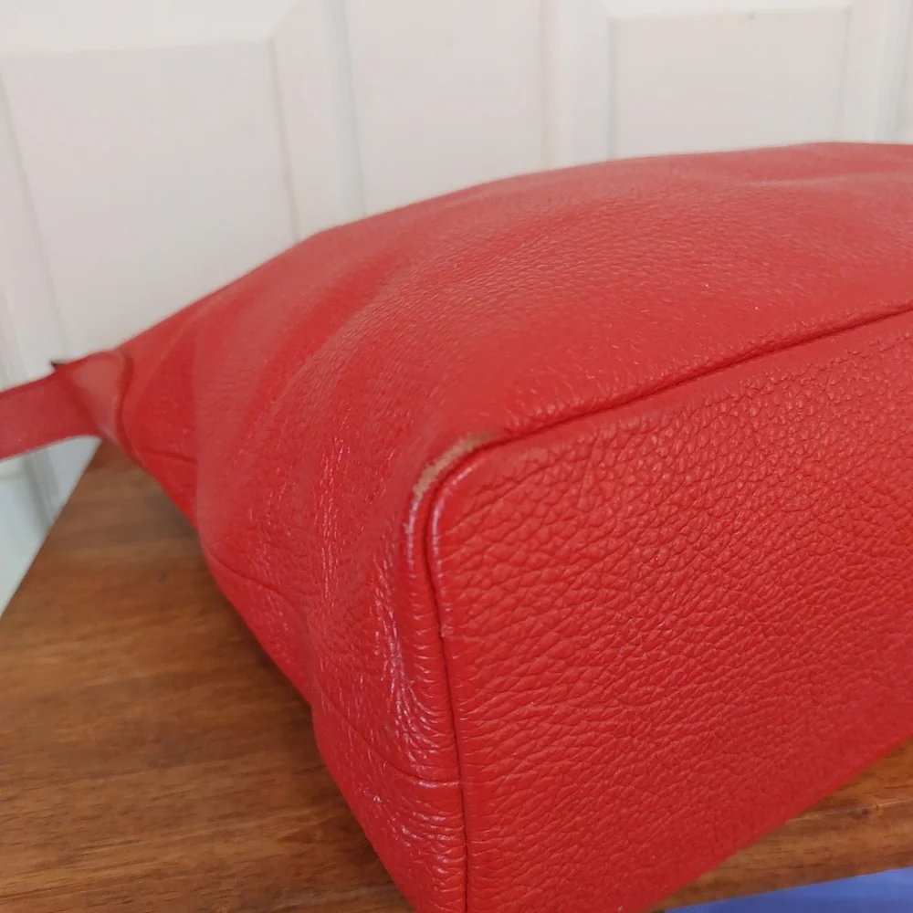 M&R Moda In Pelle Firenze Italy Red Peebled Genuine Leather Hobo Tote Bag - Picture 7 of 14